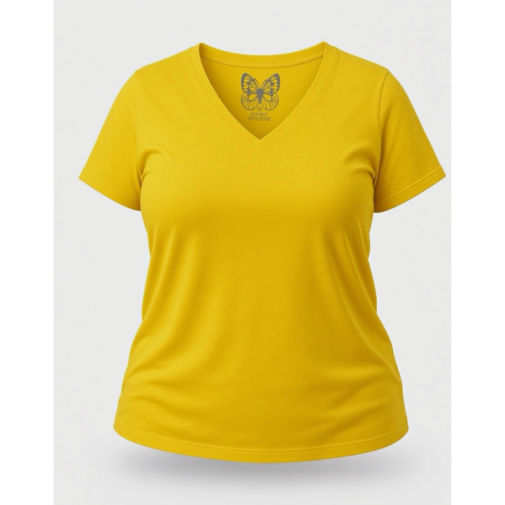 Old Navy Bright Yellow V-Neck T-Shirt Size 1X Soft Short Sleeve Tee